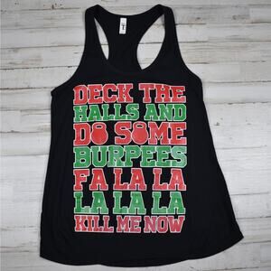 Funny Christmas Burpee WOD Crossfit Calisthenics black tank top Women's medium